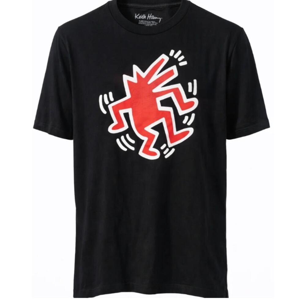 Keith Haring Dancing Dog T-Shirt Sz Medium Black Pop Art Graphic Tee Barking Dog